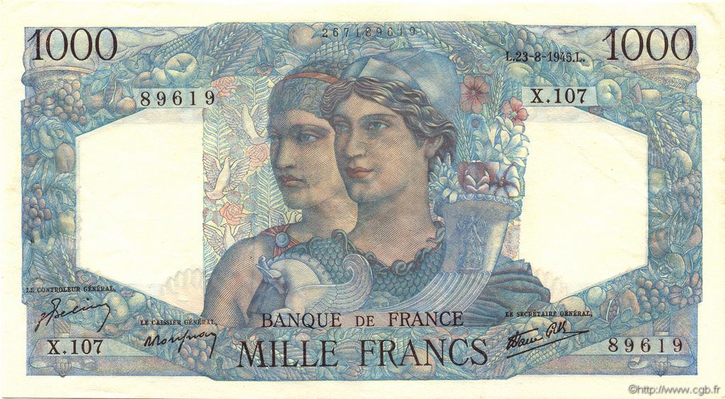 1000 Francs MINERVE ET HERCULE FRANCIA  1945 F.41.07 EBC