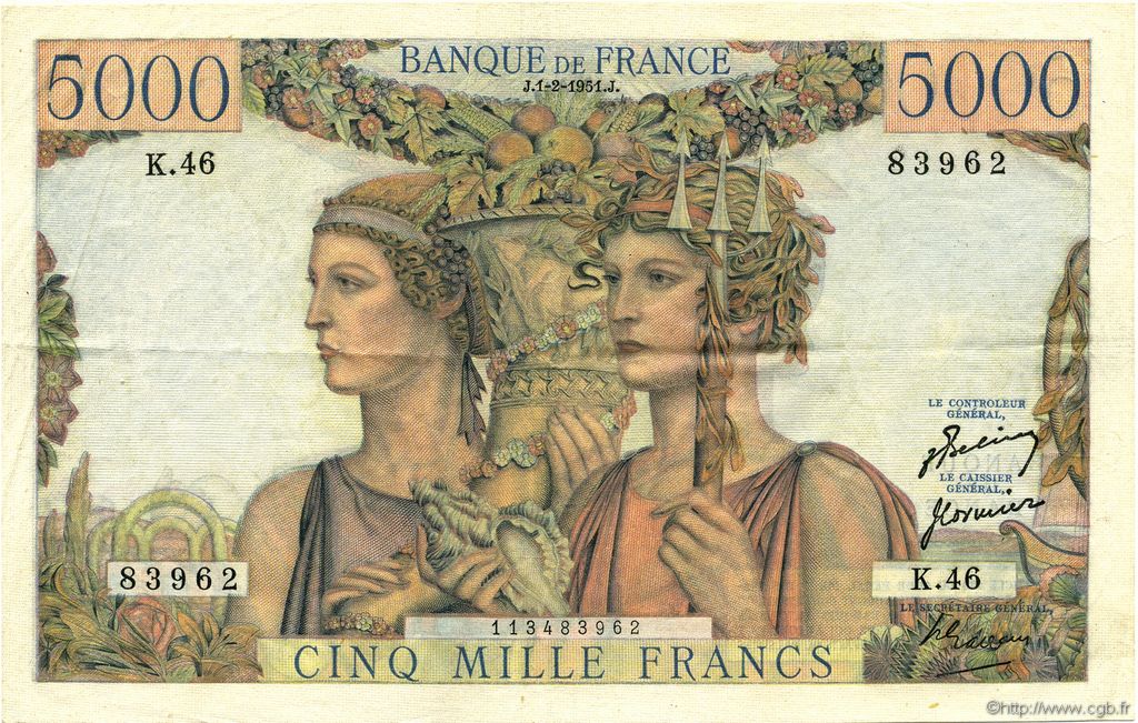 5000 Francs TERRE ET MER FRANCIA  1951 F.48.03 SPL