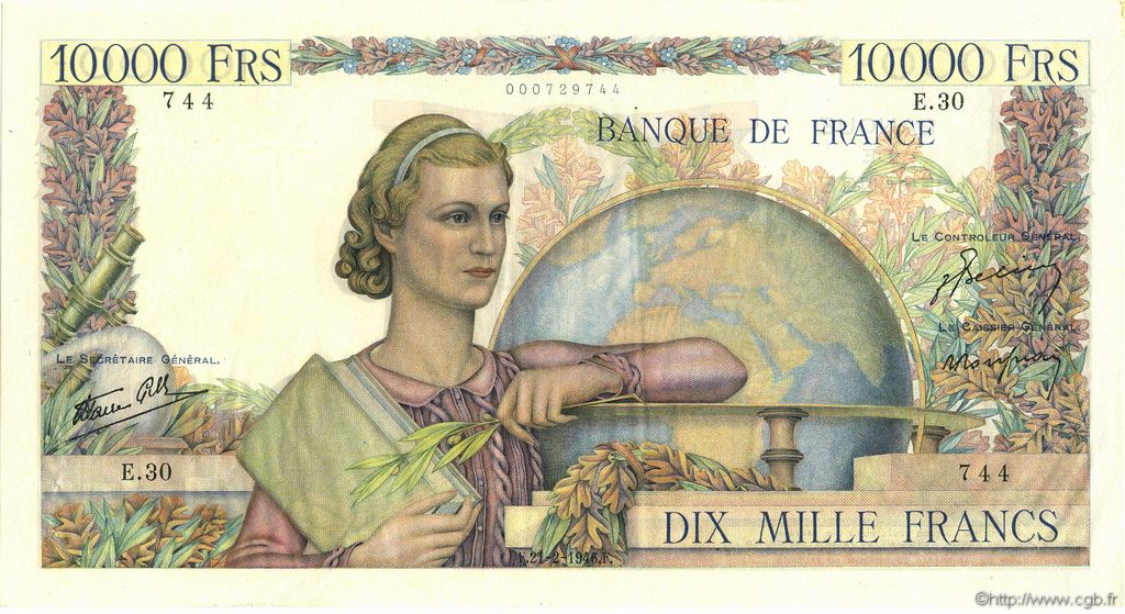 10000 Francs GÉNIE FRANÇAIS FRANKREICH  1946 F.50.02 VZ+