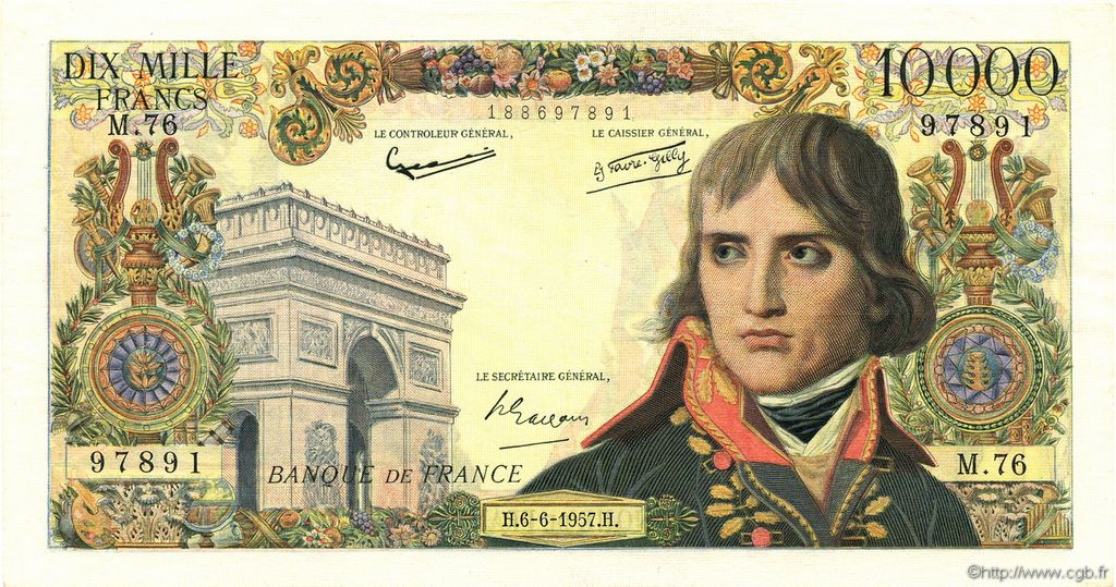 10000 Francs BONAPARTE FRANCE  1957 F.51.08 VF+