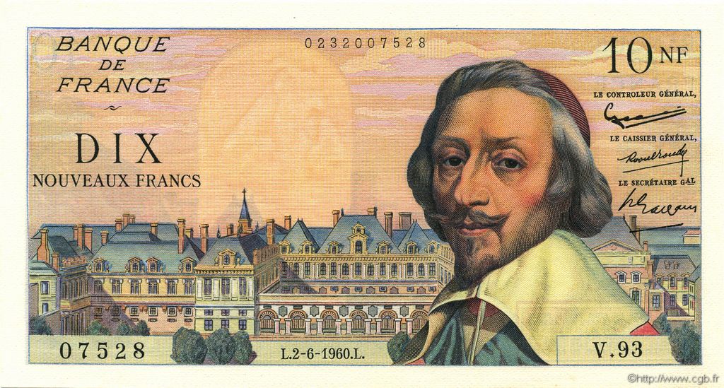 10 Nouveaux Francs RICHELIEU FRANCE  1960 F.57.08 UNC