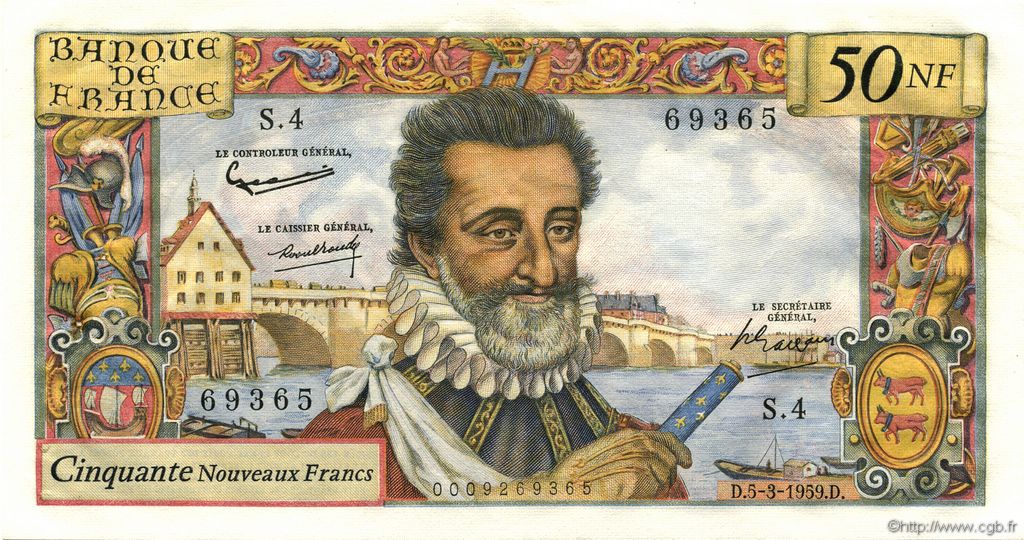 50 Nouveaux Francs HENRI IV FRANCIA  1959 F.58.01 EBC