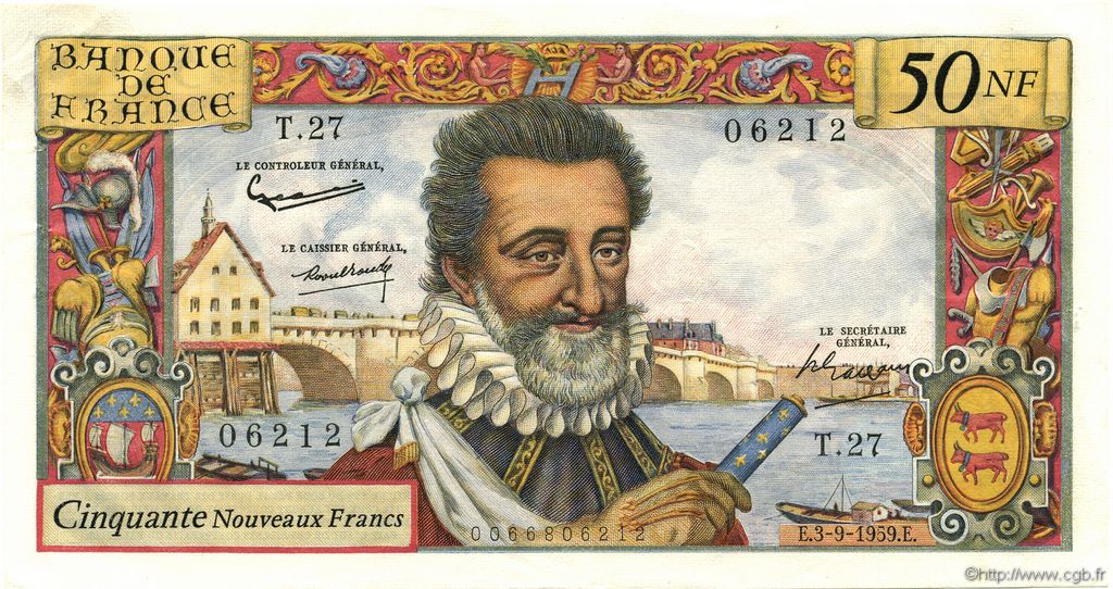 50 Nouveaux Francs HENRI IV FRANCE  1959 F.58.03 pr.SPL