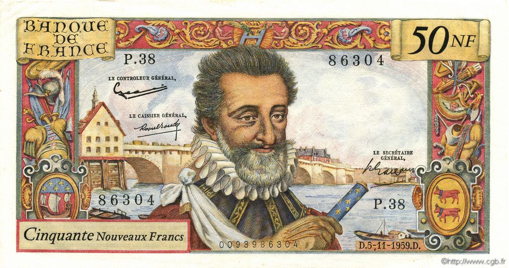 50 Nouveaux Francs HENRI IV FRANCIA  1959 F.58.04 SC+