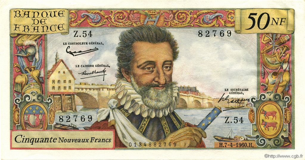50 Nouveaux Francs HENRI IV FRANCIA  1960 F.58.05 SC+
