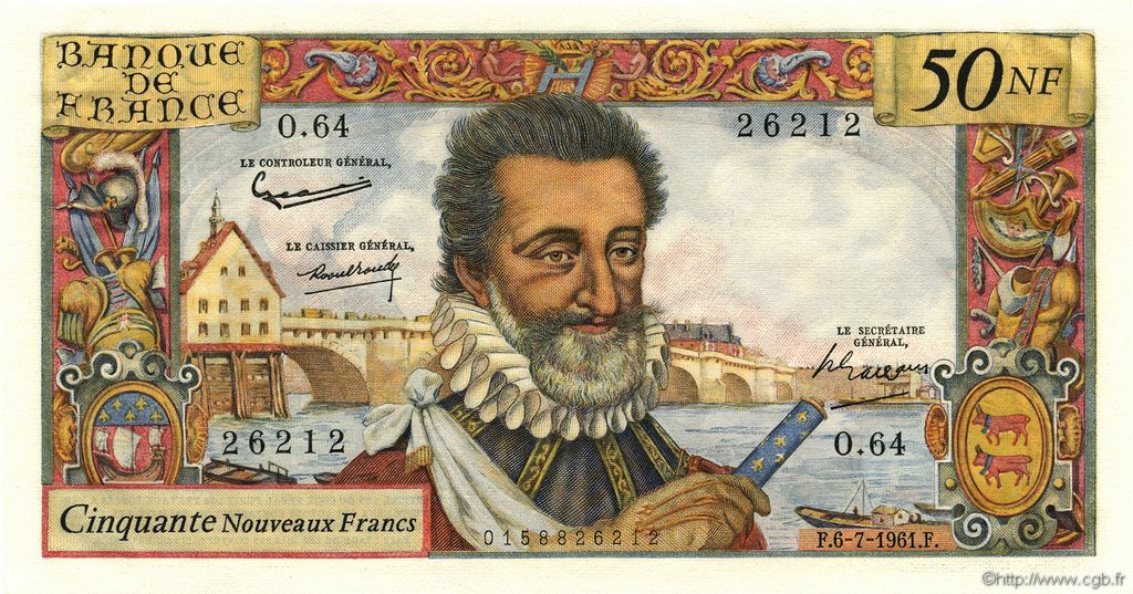 50 Nouveaux Francs HENRI IV FRANCIA  1961 F.58.06 AU