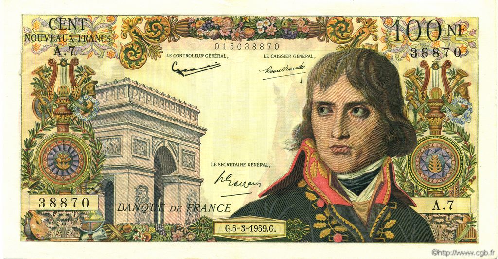 100 Nouveaux Francs BONAPARTE FRANCIA  1959 F.59.01 AU