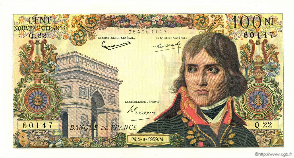 100 Nouveaux Francs BONAPARTE FRANCIA  1959 F.59.02 SPL a AU
