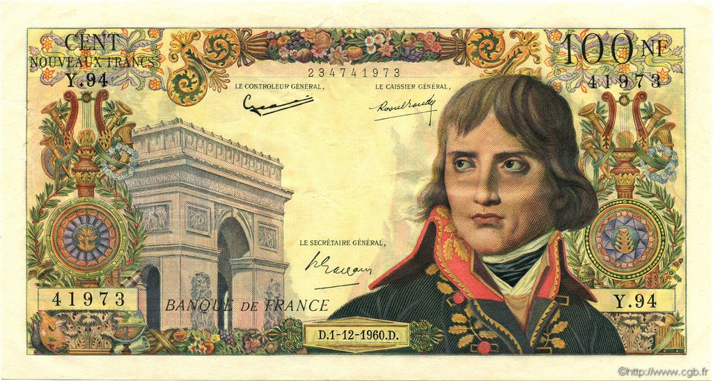 100 Nouveaux Francs BONAPARTE FRANCE  1960 F.59.09 XF+