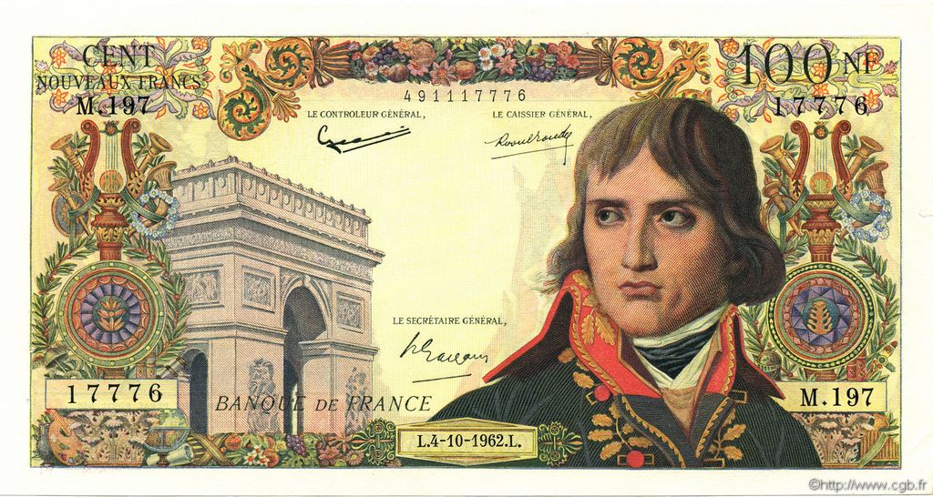 100 Nouveaux Francs BONAPARTE FRANCIA  1962 F.59.17 q.AU