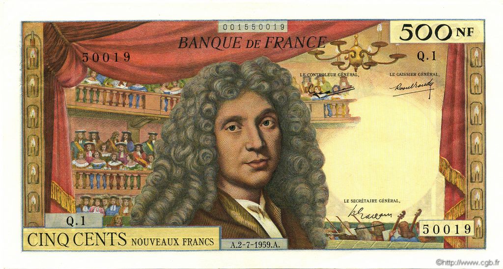 500 Nouveaux Francs MOLIÈRE FRANCIA  1959 F.60.01 EBC a SC