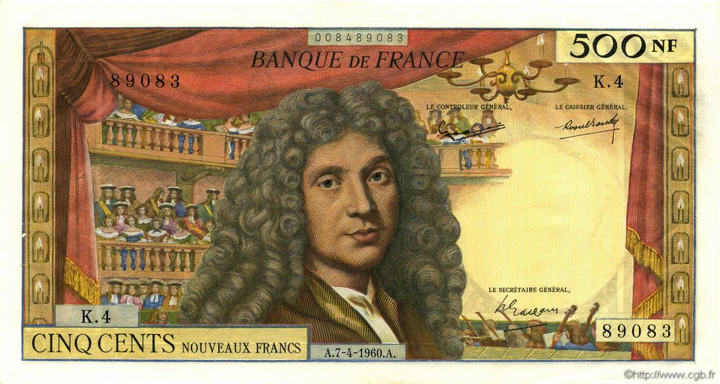 500 Nouveaux Francs MOLIÈRE FRANCIA  1960 F.60.02 EBC+