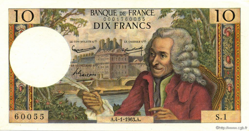 10 Francs VOLTAIRE FRANCE  1963 F.62.01 AU+