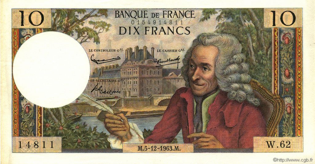10 Francs VOLTAIRE FRANCE  1963 F.62.06 AU