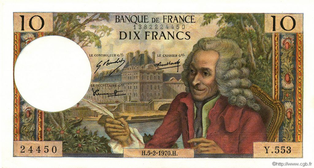 10 Francs VOLTAIRE FRANCIA  1970 F.62.42 AU+