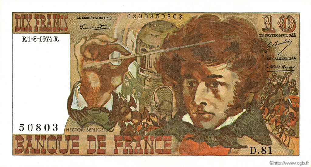 10 Francs BERLIOZ FRANKREICH  1974 F.63.06 ST