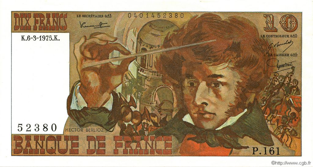 10 Francs BERLIOZ FRANCE  1975 F.63.09 AU-