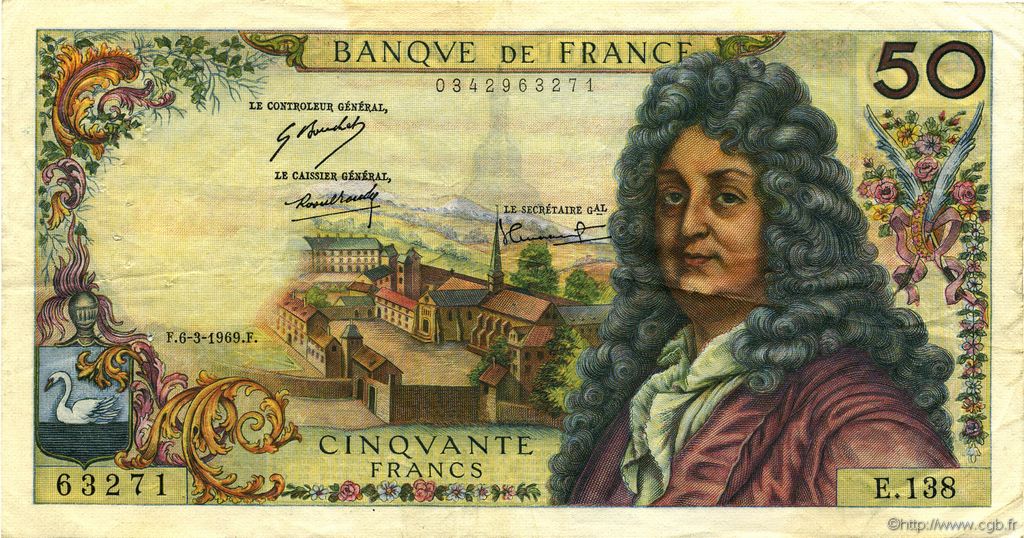 50 Francs RACINE FRANCIA  1969 F.64.13 BB