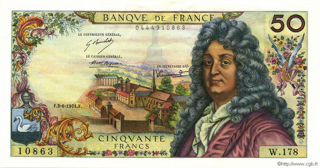 50 Francs RACINE FRANCIA  1971 F.64.18 AU