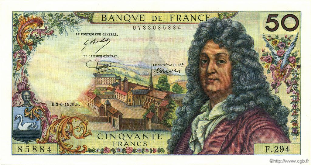 50 Francs RACINE FRANCIA  1976 F.64.33 AU+