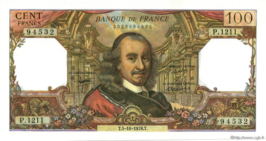 100 Francs CORNEILLE FRANCE  1978 F.65.63 pr.NEUF