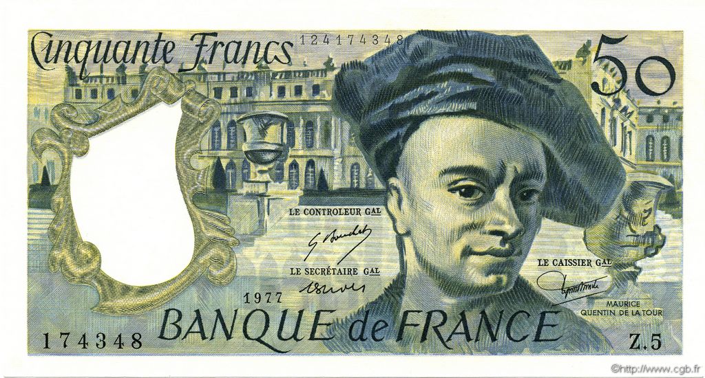 50 Francs QUENTIN DE LA TOUR FRANKREICH  1977 F.67.02 fST+