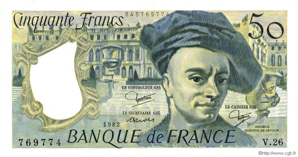 50 Francs QUENTIN DE LA TOUR FRANCIA  1982 F.67.08 q.AU