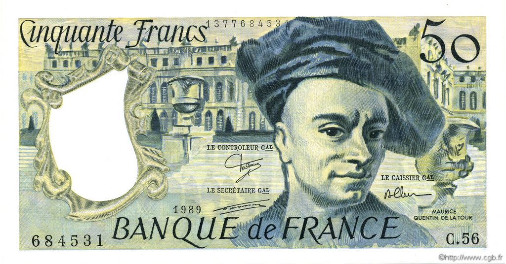 50 Francs QUENTIN DE LA TOUR FRANCIA  1989 F.67.15 q.FDC