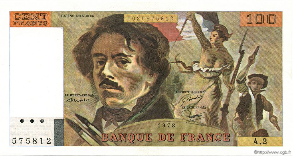 100 Francs DELACROIX FRANKREICH  1978 F.68.02 fST+