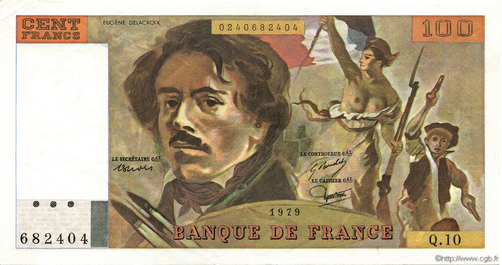 100 Francs DELACROIX modifié FRANKREICH  1979 F.69.02b VZ