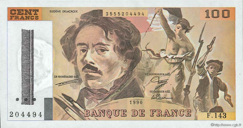 100 Francs DELACROIX imprimé en continu FRANCE  1990 F.69bis.01bF- NEUF