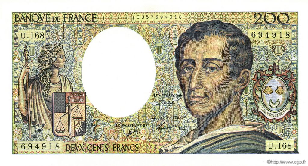 200 Francs MONTESQUIEU Modifié FRANCE  1994 F.70/2.02a pr.NEUF