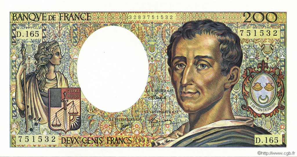 200 Francs MONTESQUIEU Modifié FRANCIA  1994 F.70/2.01 AU+