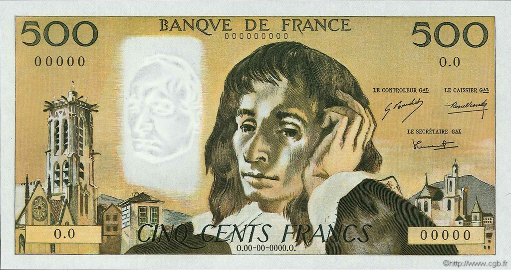500 Francs PASCAL FRANKREICH  1968 F.71.01S ST