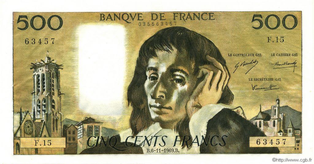 500 Francs PASCAL FRANCIA  1969 F.71.04 EBC+