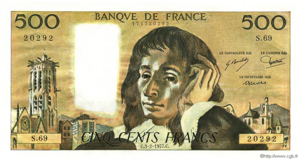 500 Francs PASCAL FRANCIA  1977 F.71.16 AU
