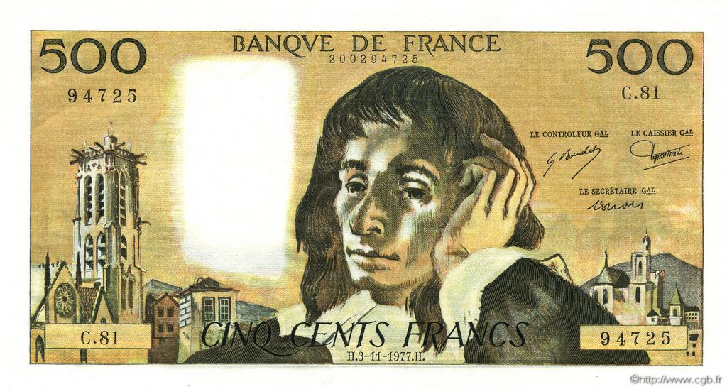 500 Francs PASCAL FRANKREICH  1977 F.71.17 ST
