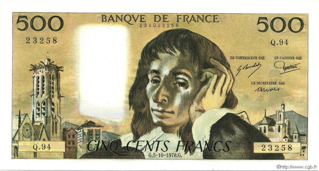 500 Francs PASCAL FRANCE  1978 F.71.18 UNC