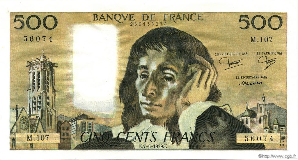 500 Francs PASCAL FRANKREICH  1979 F.71.20 fST+