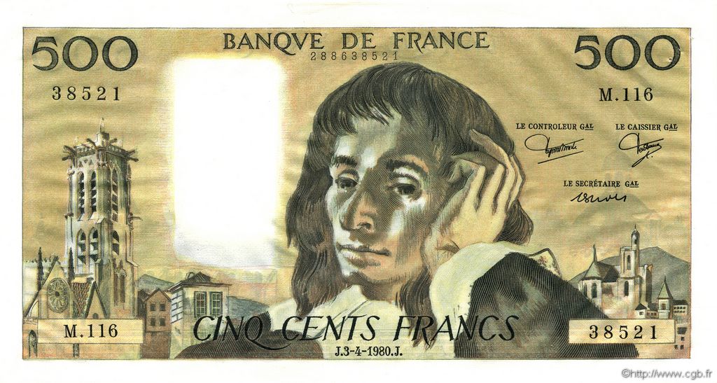 500 Francs PASCAL FRANCIA  1980 F.71.21 q.FDC