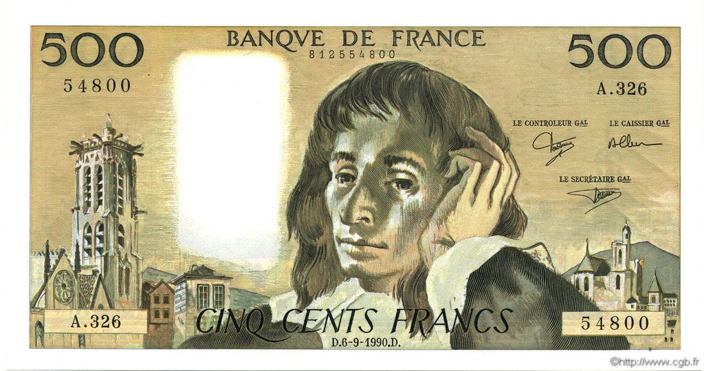 500 Francs PASCAL FRANCIA  1990 F.71.45 FDC