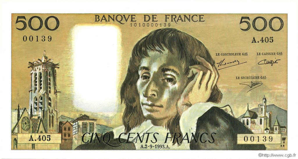 500 Francs PASCAL FRANCE  1993 F.71.52 UNC