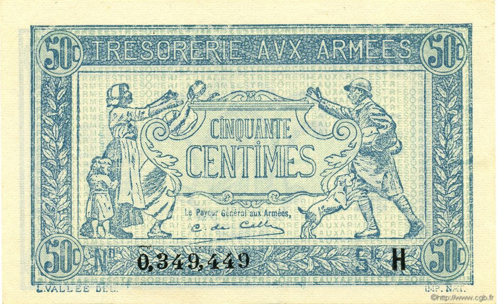 50 Centimes TRÉSORERIE AUX ARMÉES 1917 FRANCE  1917 VF.01.08 NEUF