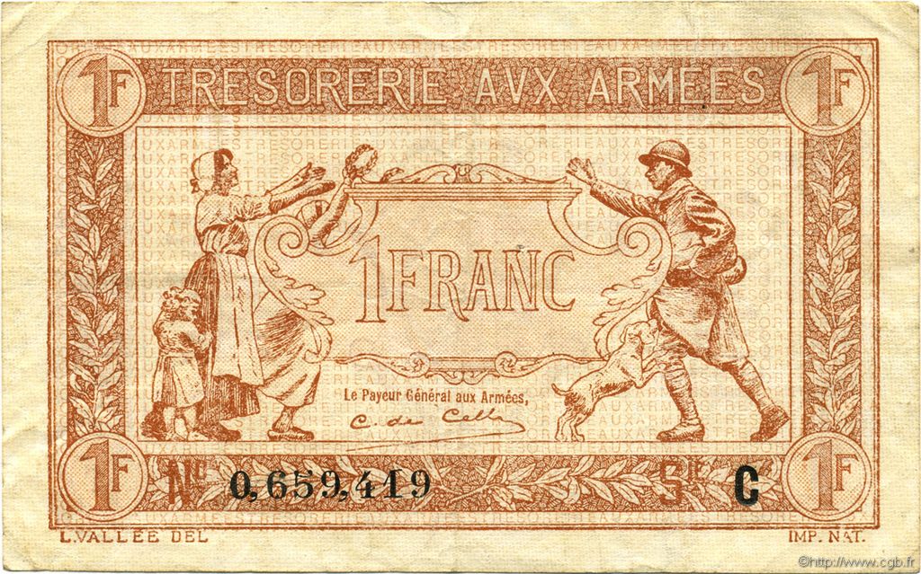 1 Franc TRÉSORERIE AUX ARMÉES 1917 FRANCIA  1917 VF.03.03 MBC