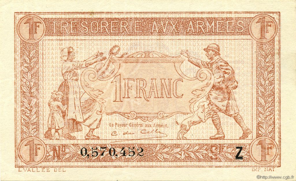 1 Franc TRÉSORERIE AUX ARMÉES 1919 FRANKREICH  1919 VF.04.13 ST
