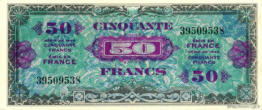 50 Francs Drapeau FRANKREICH  1944 VF.19.01 fST