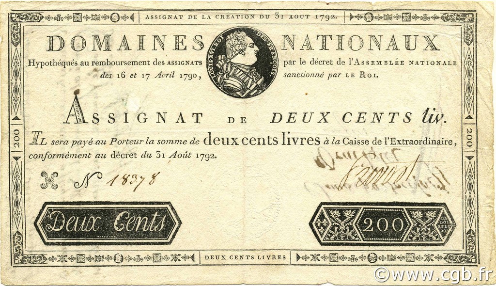 200 Livres FRANCIA  1792 Ass.33a BB