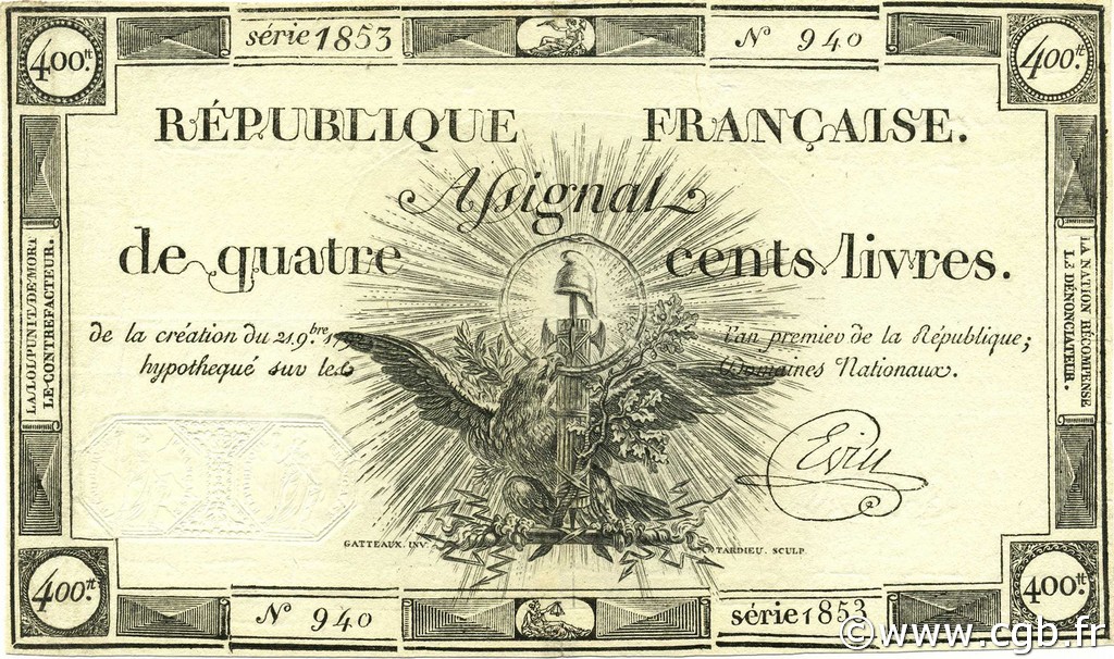 400 Livres FRANCIA  1792 Ass.38a EBC