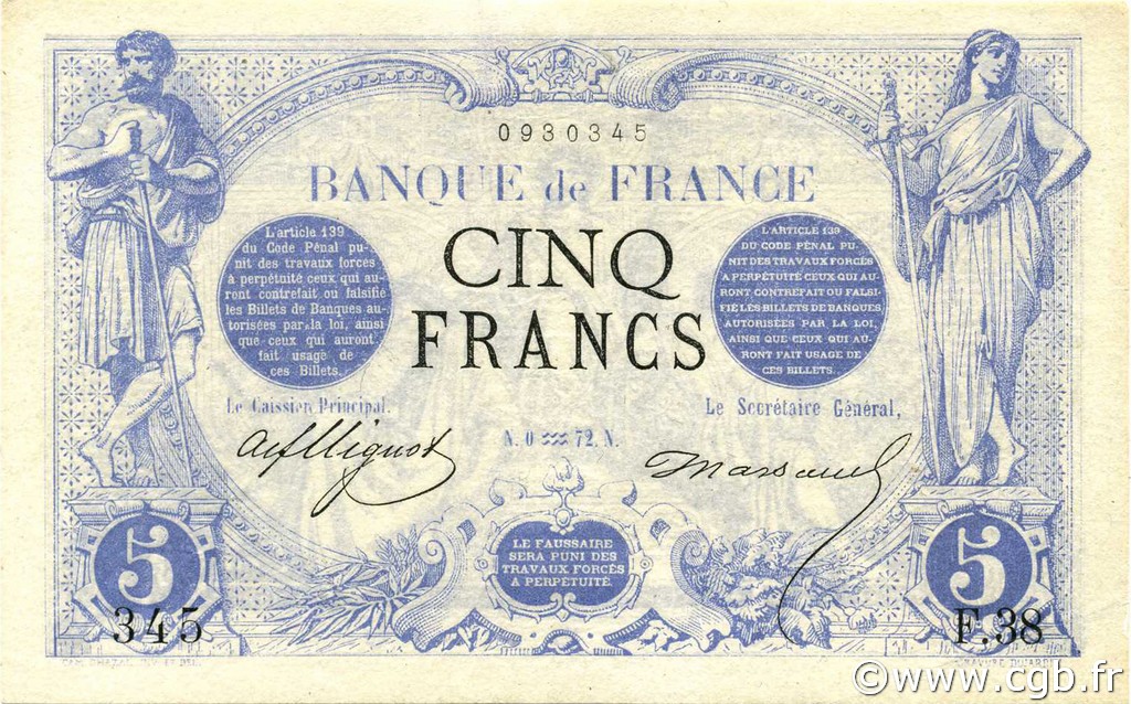 5 Francs NOIR FRANCIA  1872 F.01.02 EBC