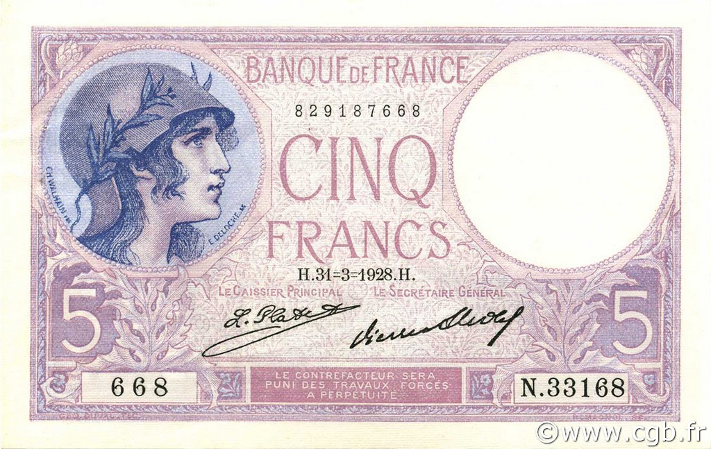 5 Francs FEMME CASQUÉE FRANCE  1928 F.03.12 AU